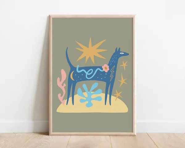 Kids Dog Poster, Boho Nursery Decor Art Print