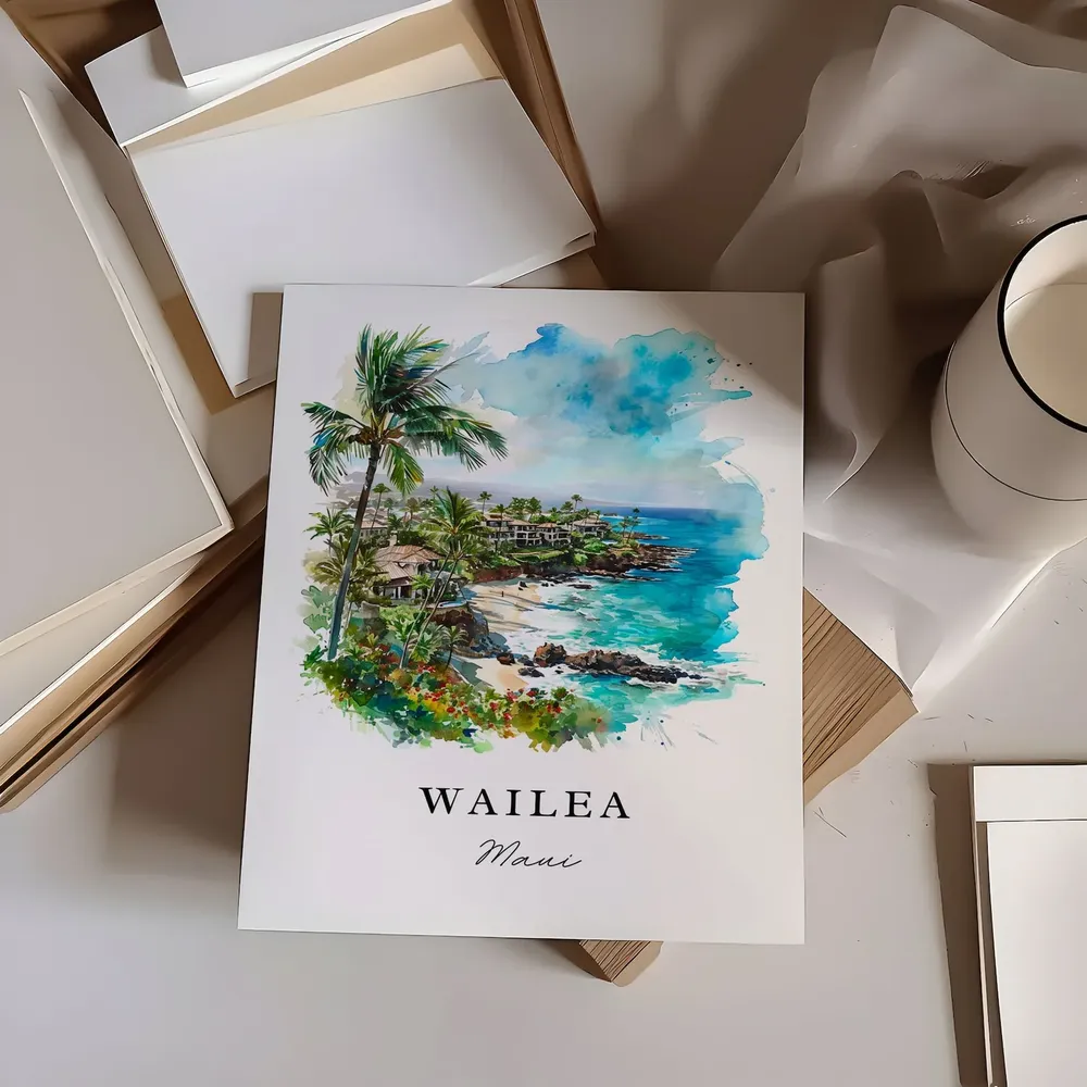 Wailea Maui Hawaii Travel Poster, Custom Text Print - Image 6