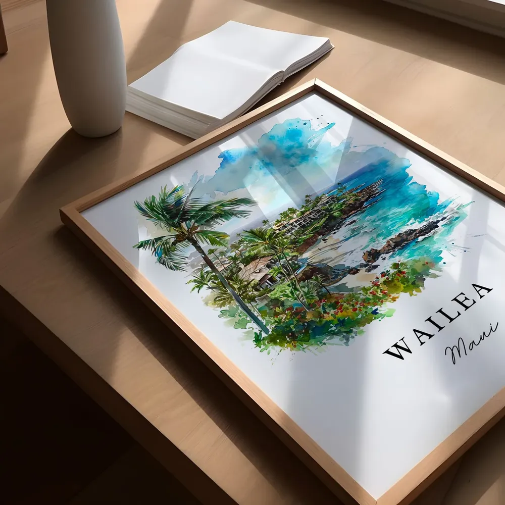 Wailea Maui Hawaii Travel Poster, Custom Text Print - Image 5
