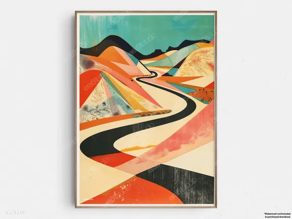 Serene Desert Road Mid-Century Modern Art Print