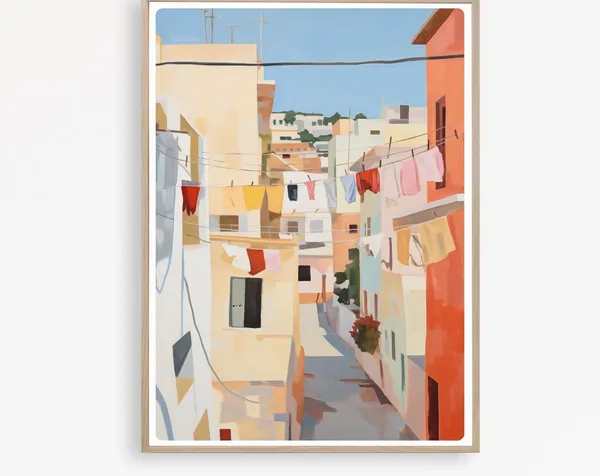 Naples Hanging Laundry Watercolor Travel Poster