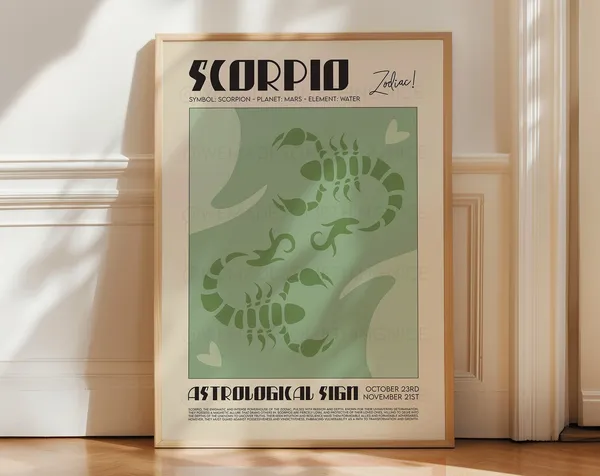 Scorpio Horoscope Poster Print, Boho Zodiac Art