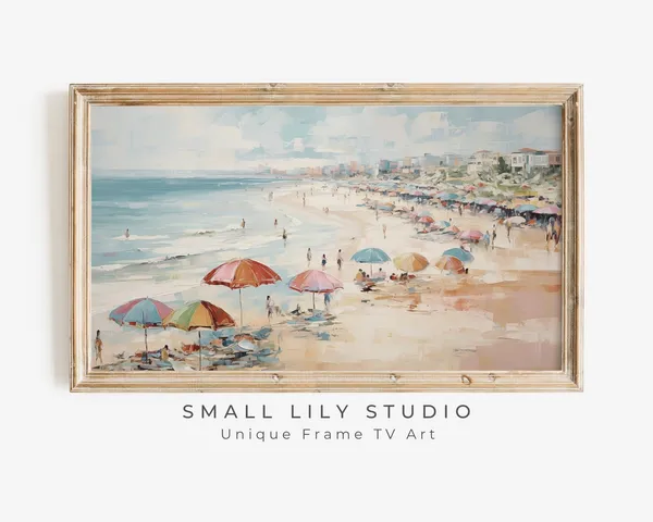 Beach Umbrellas Summer Coastal Painting Art Print