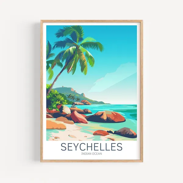 Seychelles Beach Gift Travel Poster