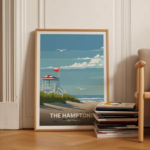 Hamptons Travel Poster, New York Beach Wall Art