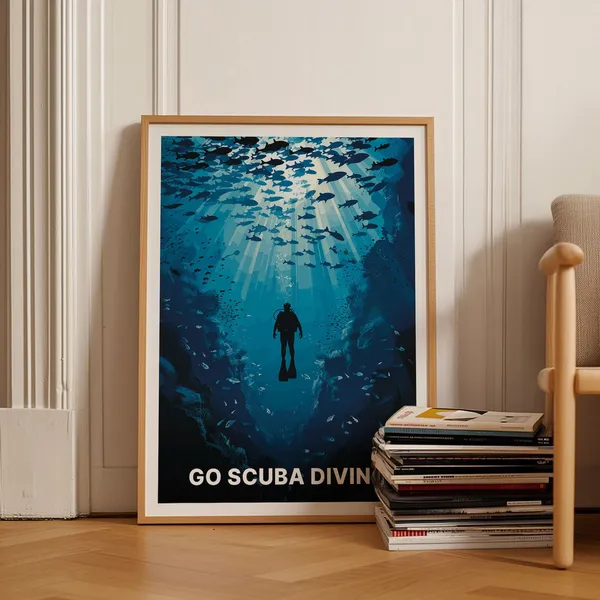 Scuba Diving Adventure Travel Poster, Ocean Exploration