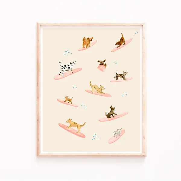 Dogs Surfing Print, Surf Wall Art for Dog Lovers
