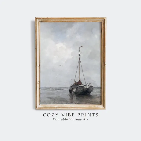 Coastal Fishing Boat Vintage Seascape Art Print