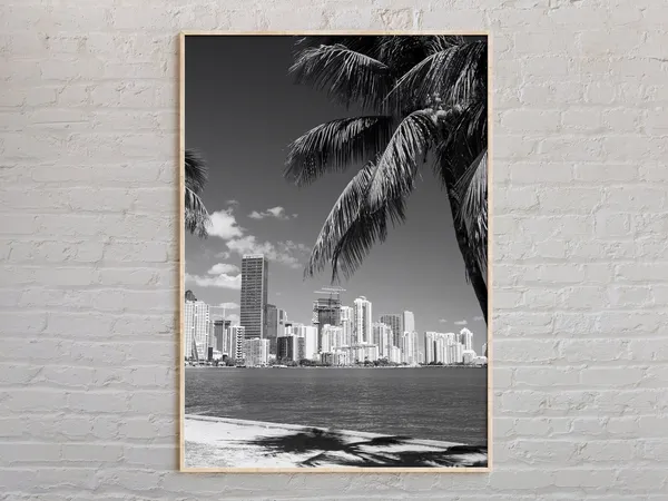 Black And White Miami Travel Poster, Florida Usa