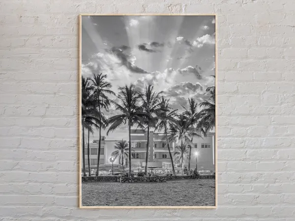 Black and White Miami Beach Travel Poster