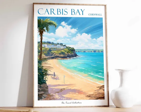 Carbis Bay Travel Poster, Cornwall Coastal Decor