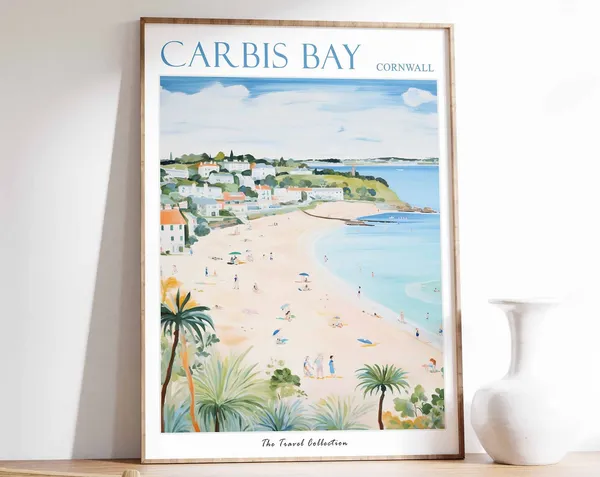 Carbis Bay Travel Poster, Cornwall Coastal Print