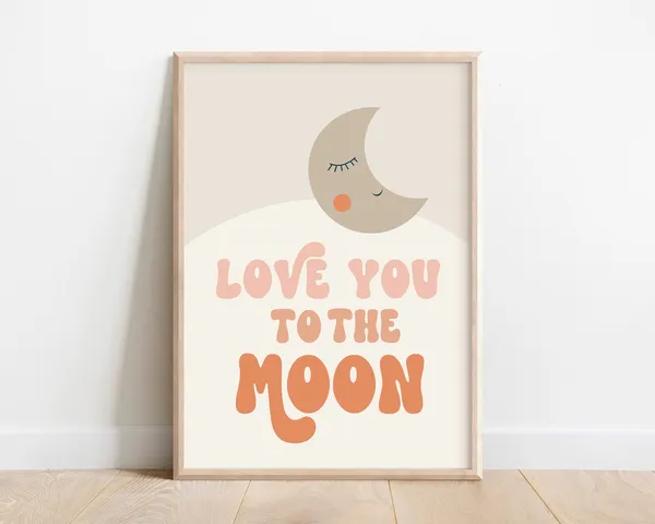 Boho Kids Moon Poster, Pink Nursery Decor