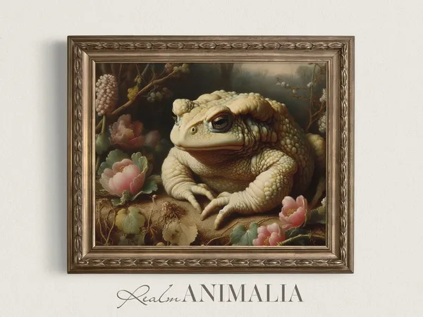 Vintage Toad Print, Cottagecore Botanical Animal Art Print