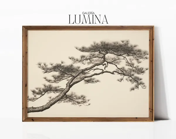 Japanese Black Pine Tree Ink Drawing, Vintage Art Print