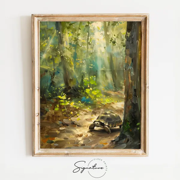Sunlit Solitude Tortoise Forest Sanctuary Art Print