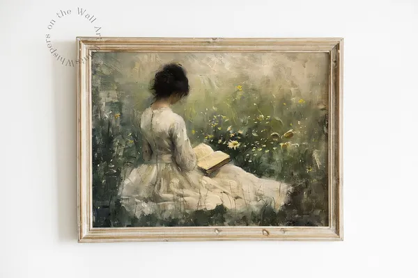 Victorian Woman Reading Art Print, Light Academia