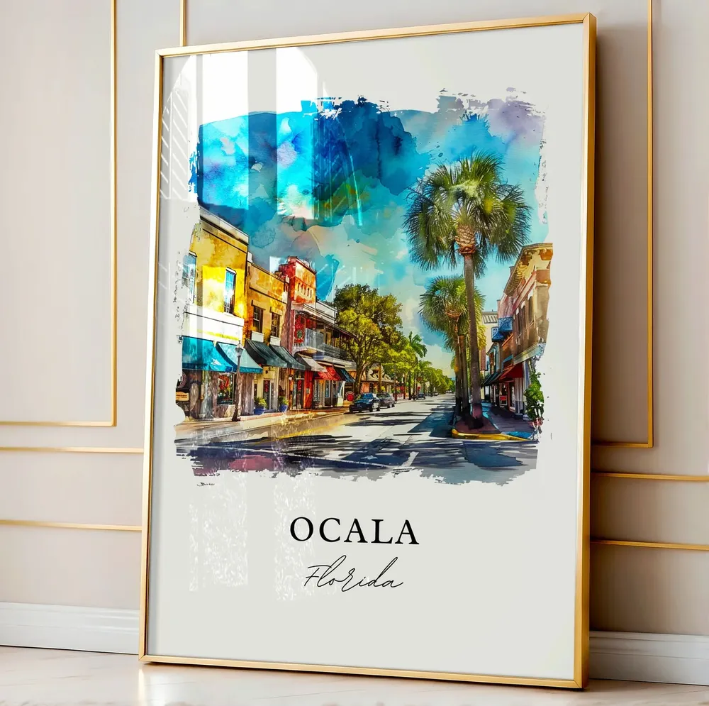Ocala, FL Watercolor Travel Poster Art Print - Image 4