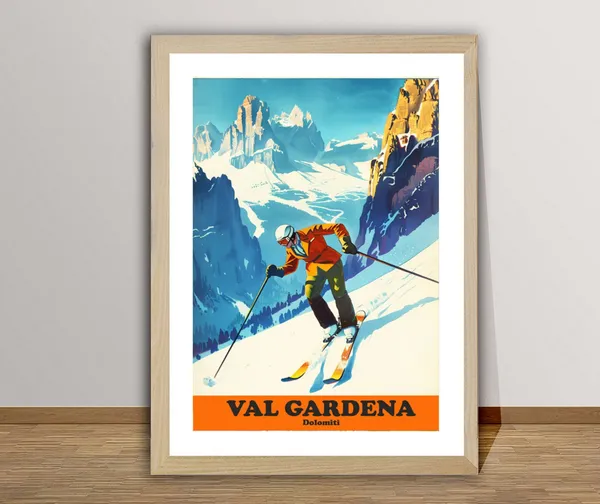 Val Gardena Dolomiti Italy Vintage Ski Travel Poster