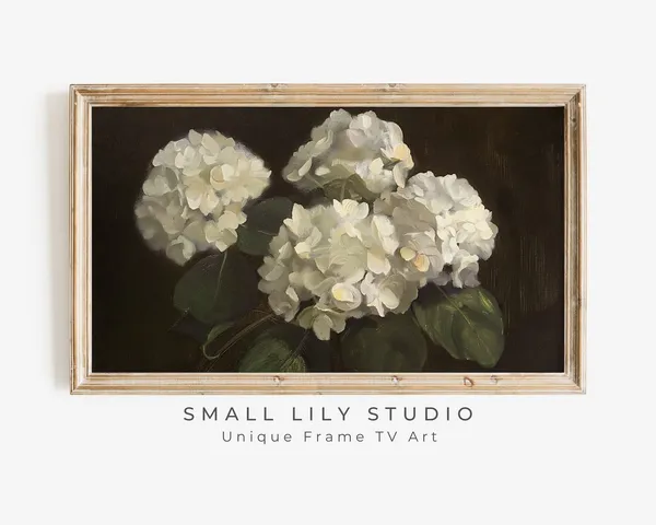 Moody White Hydrangeas Still Life, Vintage Style Art Print