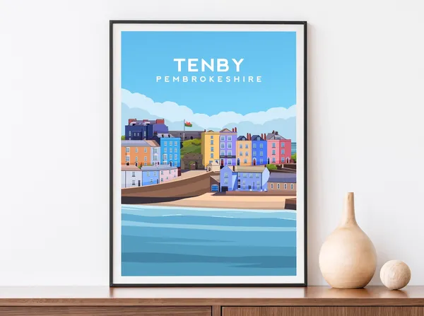 Tenby Travel Poster, Pembrokeshire South Wales