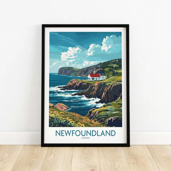 Newfoundland Coastline Travel Poster, Canada Art Print