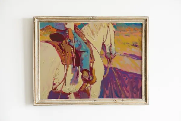 Cowboy Southwestern Landscape, Retro Dorm Room Poster