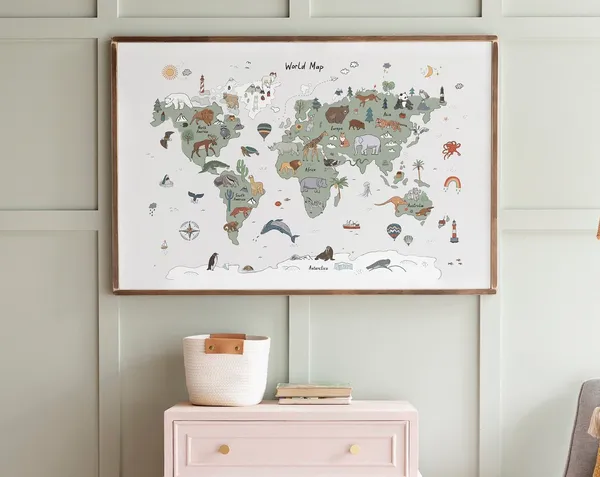 Animal-Themed Kids World Map Art Print, Zoo Decor