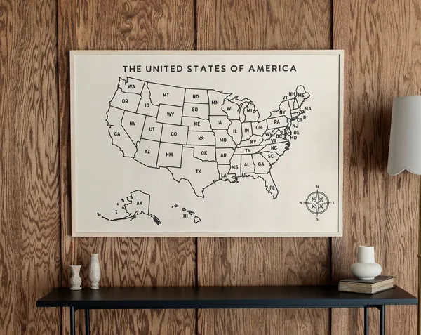 US Map Art Print, Home School Wall Decor Study Aid