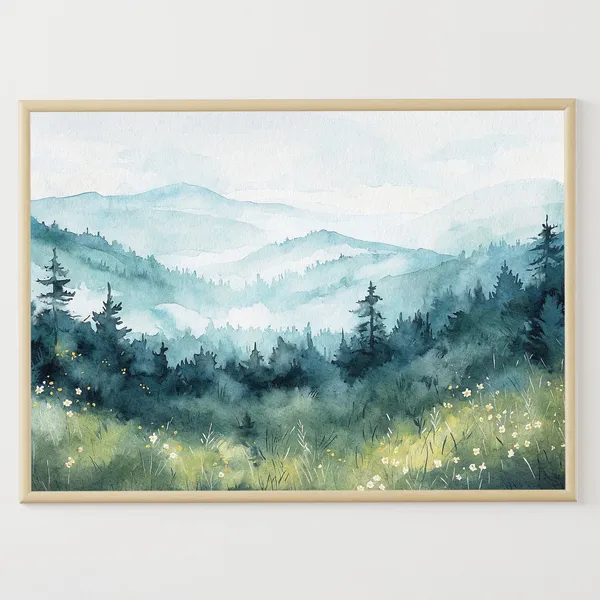 Blue Ridge Parkway Watercolor Landscape, Travel Poster