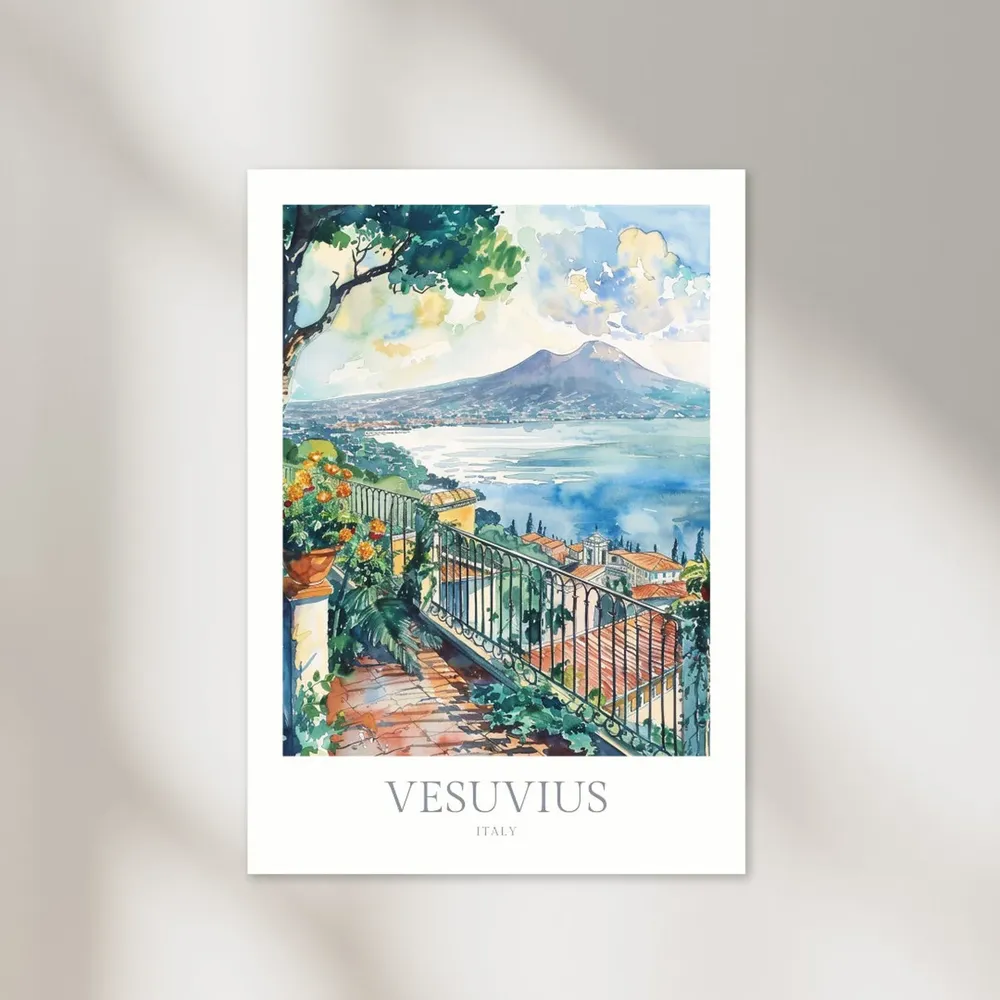 Vesuvius Italy Watercolor Travel Poster