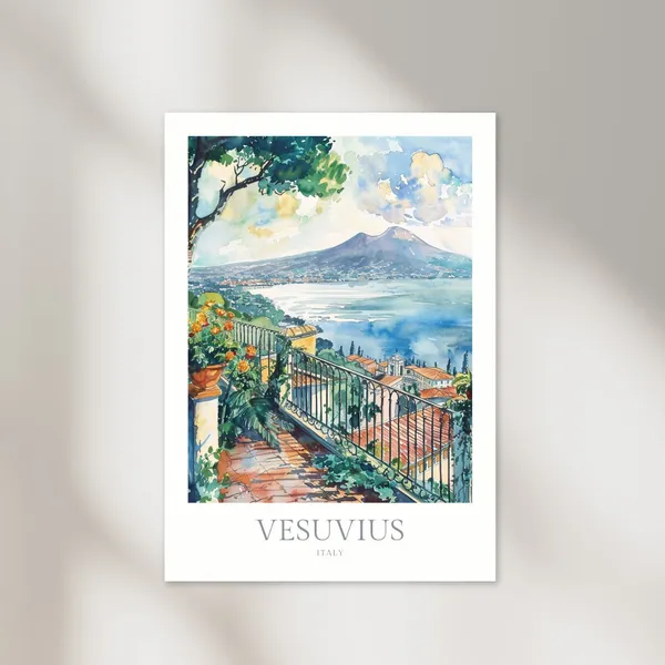 Vesuvius Italy Watercolor Travel Poster