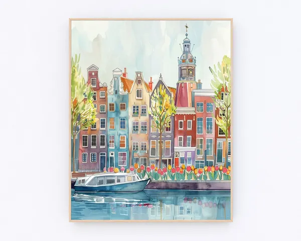 Amsterdam Windmill Landscape Travel Poster