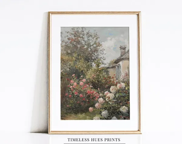 Vintage Rose Garden English Cottage Art Print