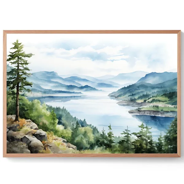 Columbia River Gorge Watercolor Art Print, Oregon