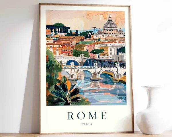 Rome Travel Poster, Colorful Italian City Art Print