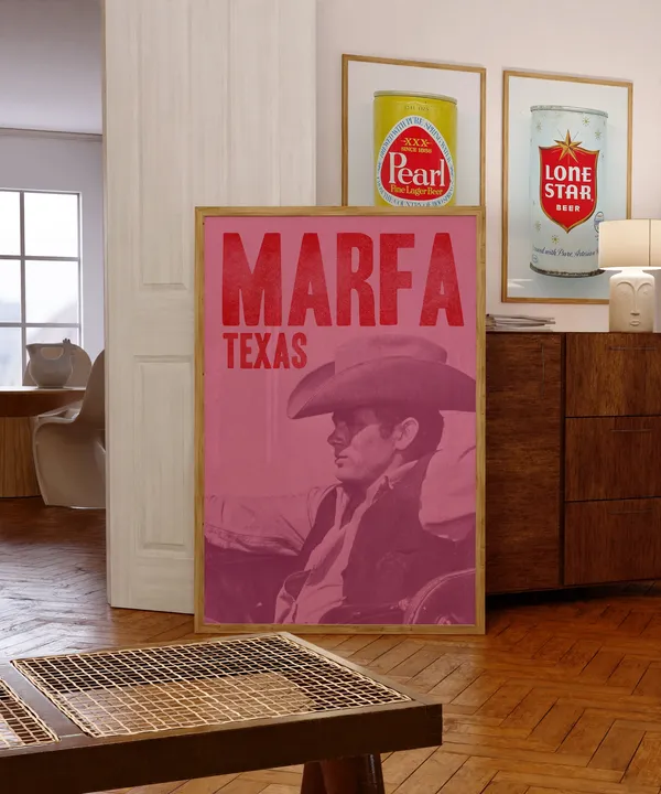 Marfa Texas Cowboy Hat Art Print, Western Decor