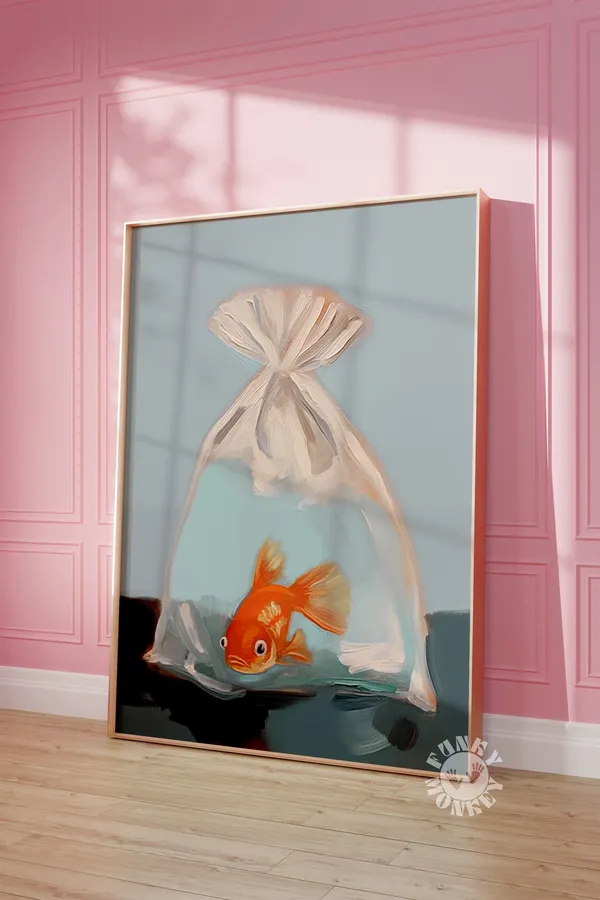 Retro Gold Fish Art Print, Preppy Dorm Decor