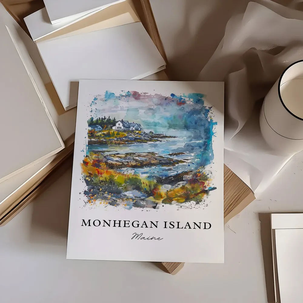 Monhegan Island Watercolor Travel Poster, Maine - Image 6