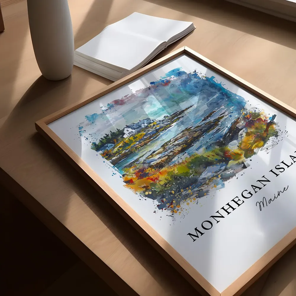 Monhegan Island Watercolor Travel Poster, Maine - Image 5