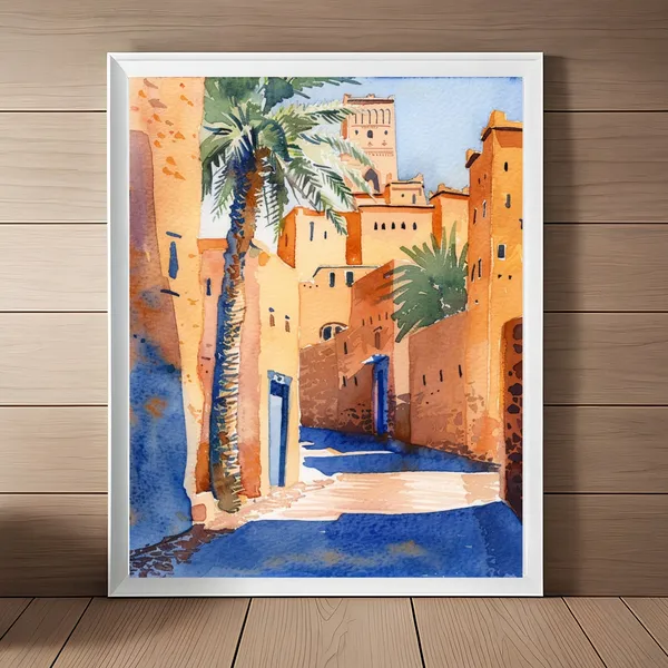 Morocco Marrakesh Medina Watercolor Travel Poster