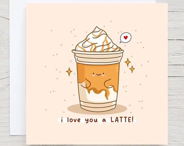 Cute Latte Kawaii Card, Coffee Lover Love Poster