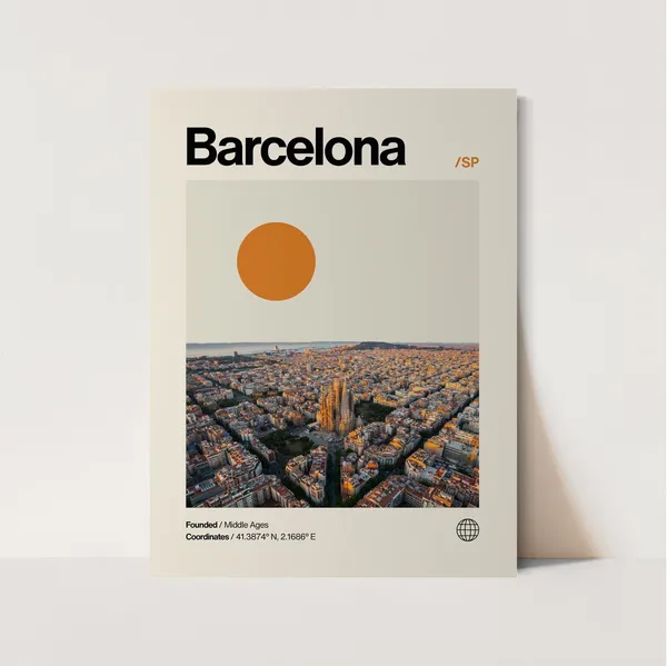 Barcelona Minimalist Mid-Century Travel Poster