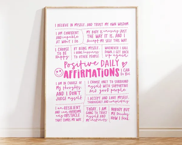 Positive Affirmation Quotes, Teen Girl Room Decor Art Print