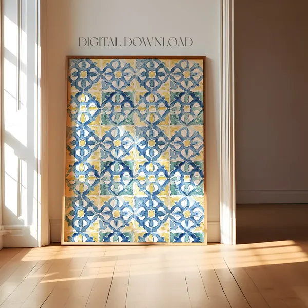 Blue And Yellow Tiles Mediterranean Travel Poster
