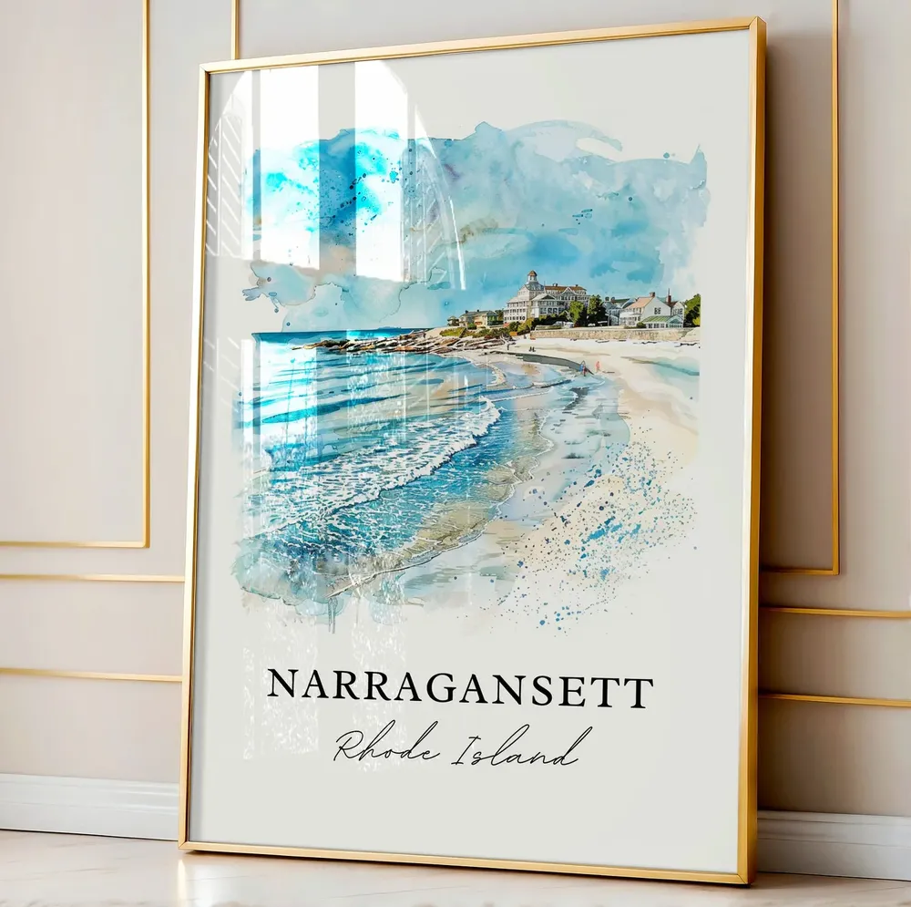 Narragansett RI Watercolor Travel Poster, Rhode Island - Image 4
