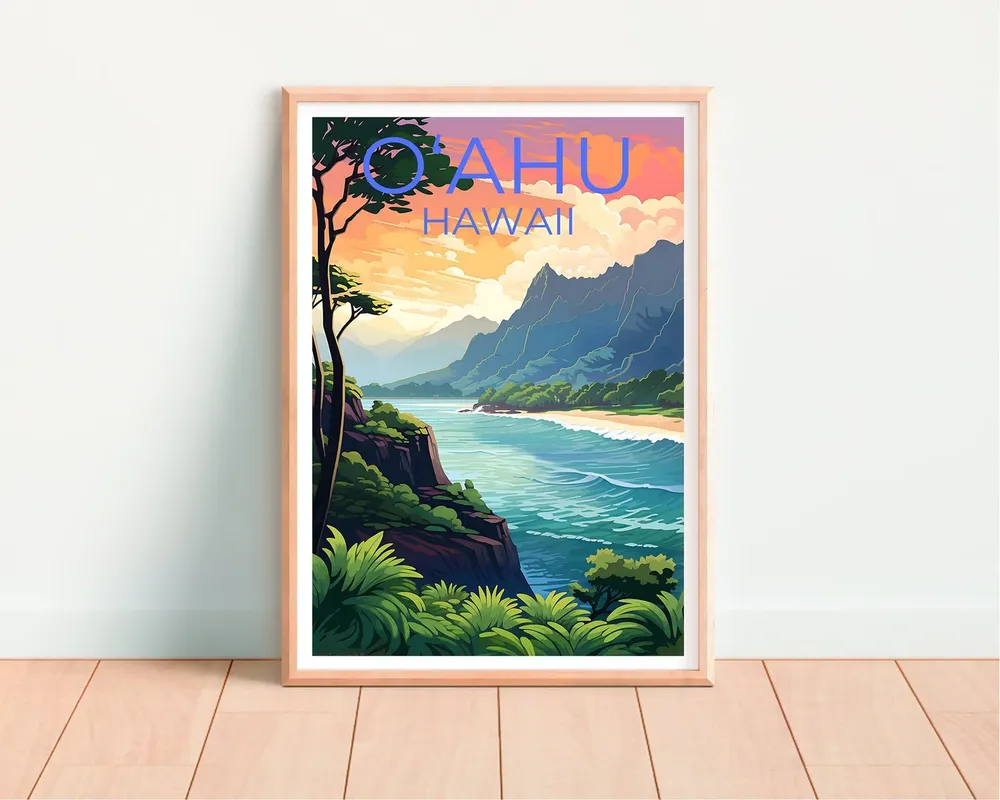 Oahu Hawaii Wall Art Travel Poster - Image 4