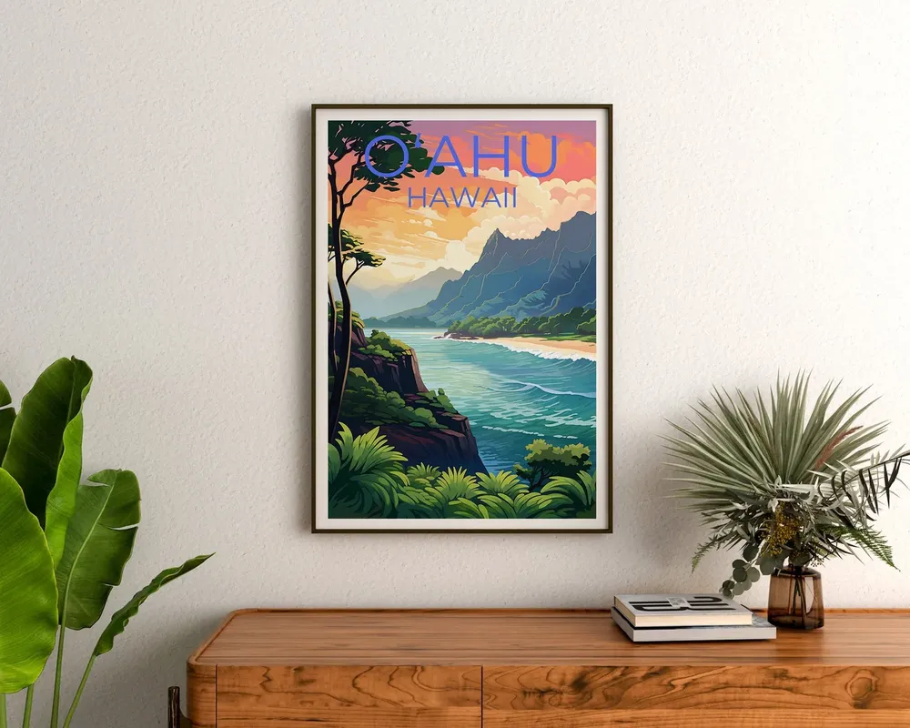 Oahu Hawaii Wall Art Travel Poster - Image 3