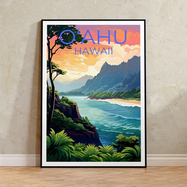 Oahu Hawaii Wall Art Travel Poster