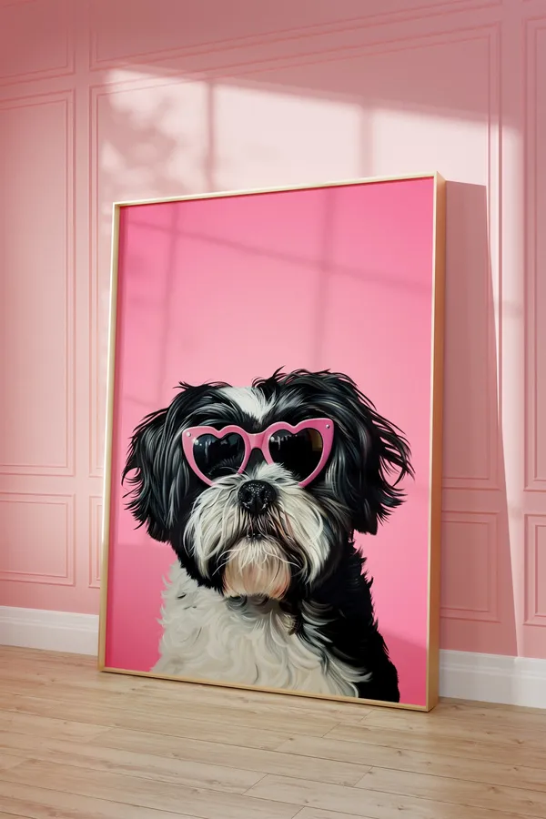 Pink Shih Tzu Funky Preppy Art Print, Kids Room